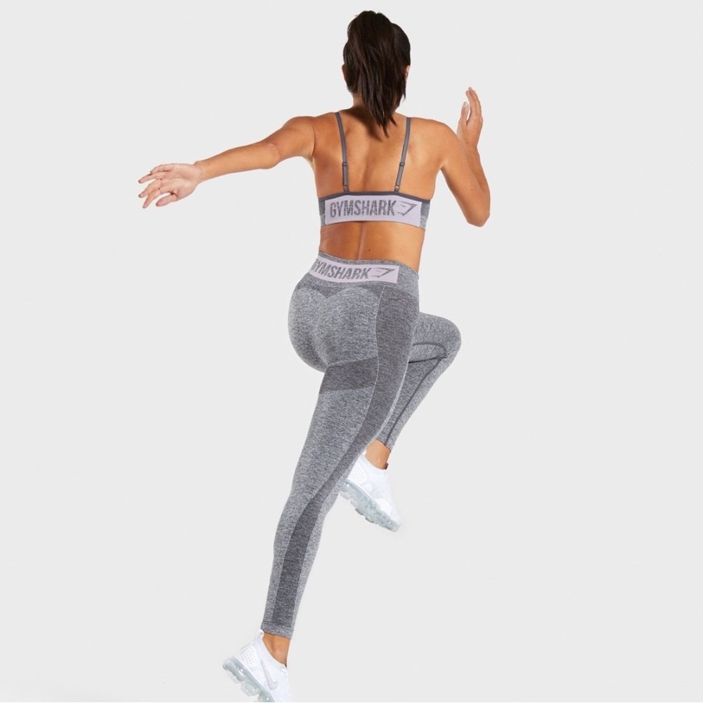Gymshark Flex High Waist Leggings & Flex Strappy Sports Bra Set Grey/Pink